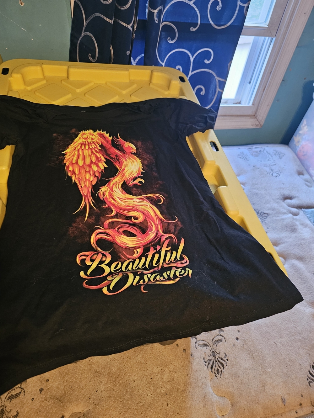 Beautiful Disaster Black Short Sleeve Tee with Flaming Phoenix Graphic